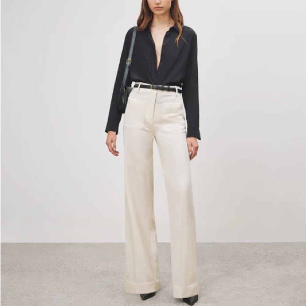 NWT NILI LOTAN Christophe Wide-Leg Pants in Stone